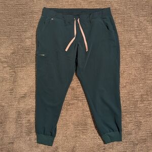 FIGS Technical Collection Zamora Teal With Light Pink Ties Jogger Scrubs - XXL/P